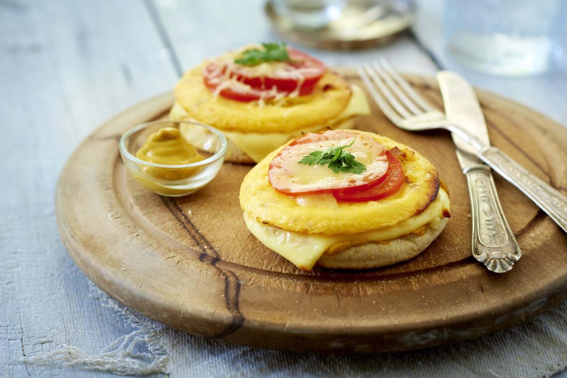 Omelette Patties Build - Open Breakfast Muffin HERO